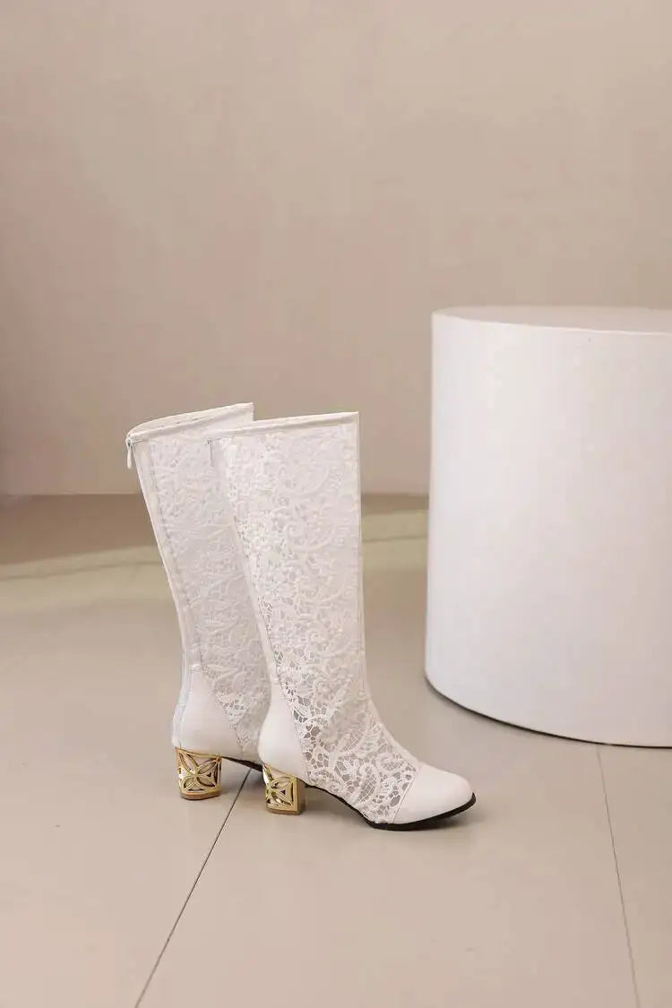 Spring and Autumn New Style Fashion square Heel Mesh Hollow Women&