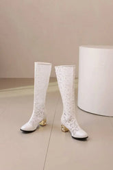 Spring and Autumn New Style Fashion square Heel Mesh Hollow Women&