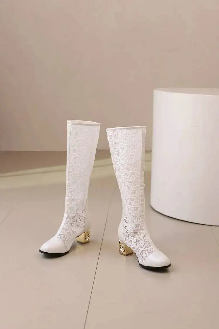 Spring and Autumn New Style Fashion square Heel Mesh Hollow Women&