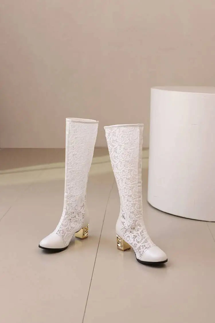 Spring and Autumn New Style Fashion square Heel Mesh Hollow Women&