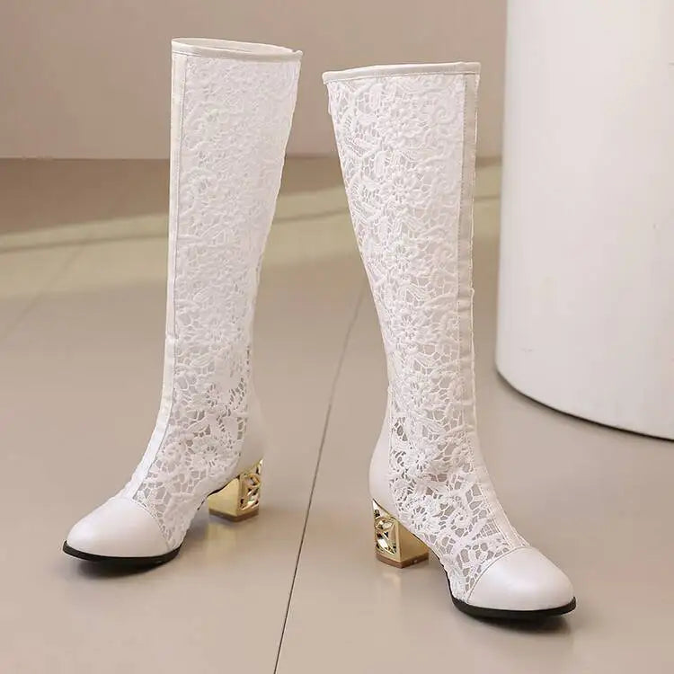 Spring and Autumn New Style Fashion square Heel Mesh Hollow Women&