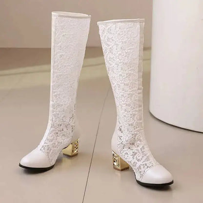 Spring and Autumn New Style Fashion square Heel Mesh Hollow Women&