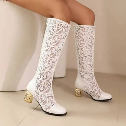 Spring and Autumn New Style Fashion square Heel Mesh Hollow Women&