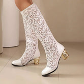 Spring and Autumn New Style Fashion square Heel Mesh Hollow Women&