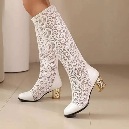 Spring and Autumn New Style Fashion square Heel Mesh Hollow Women&
