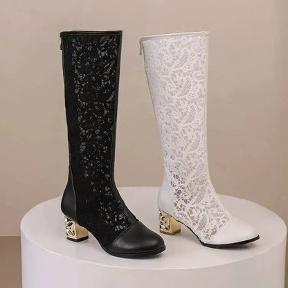 Spring and Autumn New Style Fashion square Heel Mesh Hollow Women&