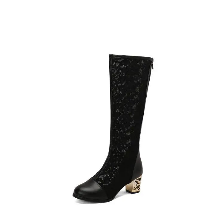 Spring and Autumn New Style Fashion square Heel Mesh Hollow Women&