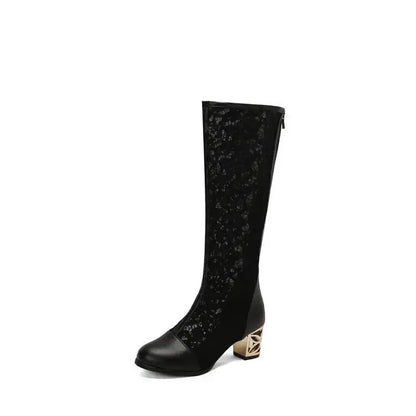 Spring and Autumn New Style Fashion square Heel Mesh Hollow Women&