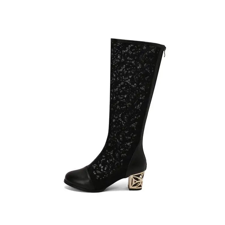 Spring and Autumn New Style Fashion square Heel Mesh Hollow Women&