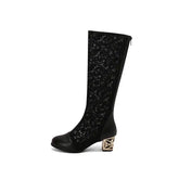 Spring and Autumn New Style Fashion square Heel Mesh Hollow Women&