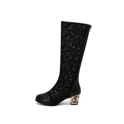 Spring and Autumn New Style Fashion square Heel Mesh Hollow Women&