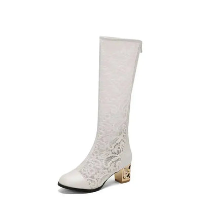 Spring and Autumn New Style Fashion square Heel Mesh Hollow Women&