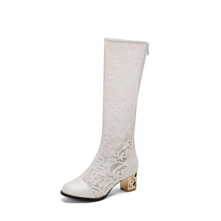 Spring and Autumn New Style Fashion square Heel Mesh Hollow Women&
