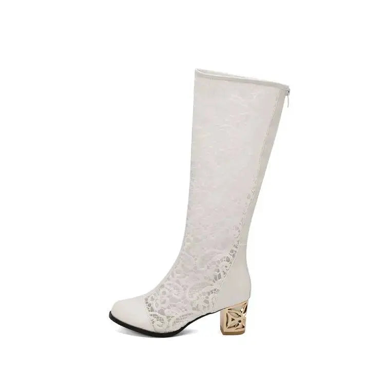 Spring and Autumn New Style Fashion square Heel Mesh Hollow Women&