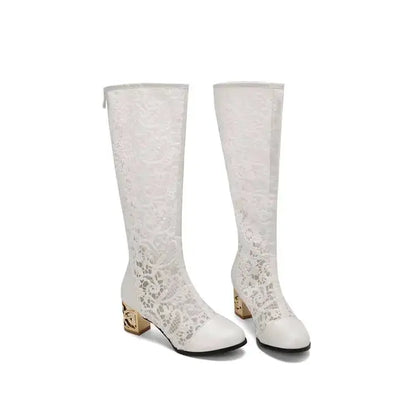 Spring and Autumn New Style Fashion square Heel Mesh Hollow Women&
