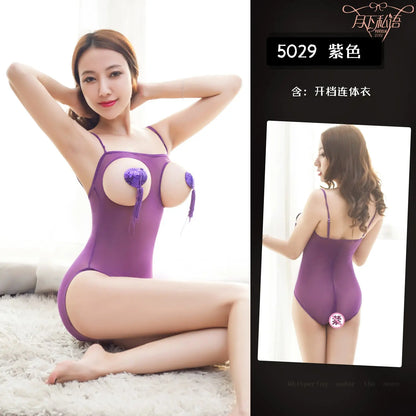 Factory direct sexy underwear sexy suit condole strap mesh sexy perspective Dew tight open file jumpsuit SHOPEZRA L.L.C.