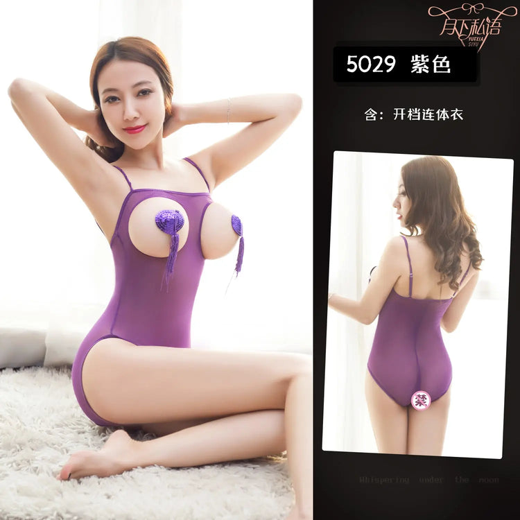 Factory direct sexy underwear sexy suit condole strap mesh sexy perspective Dew tight open file jumpsuit SHOPEZRA L.L.C.