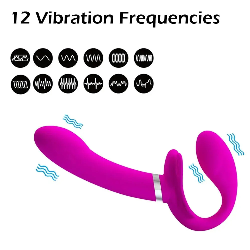 White Baile dual vibrating wearable dildo by SHOPEZRA L.L.C., 12-speed double-ended vibrator for women and lesbian intimacy.
