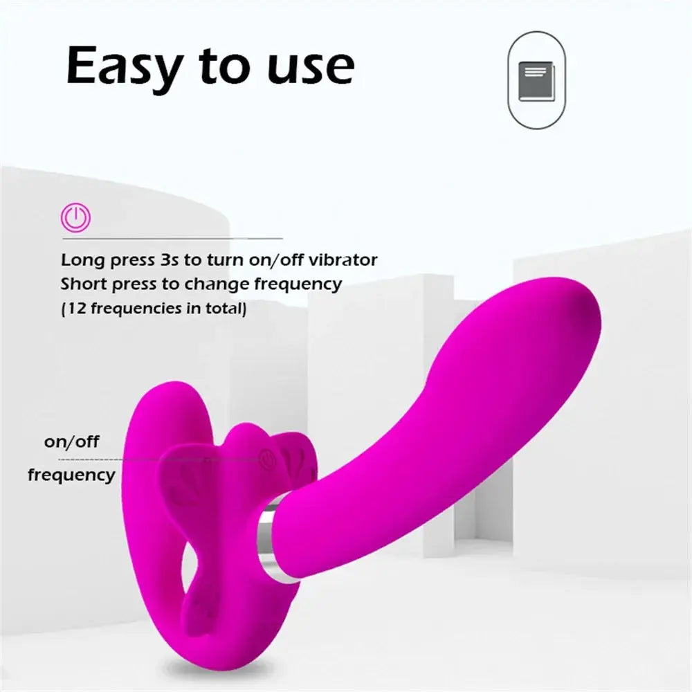 White Baile dual vibrating wearable dildo with 12 speeds, double-ended design, ideal for women and lesbian sex play.