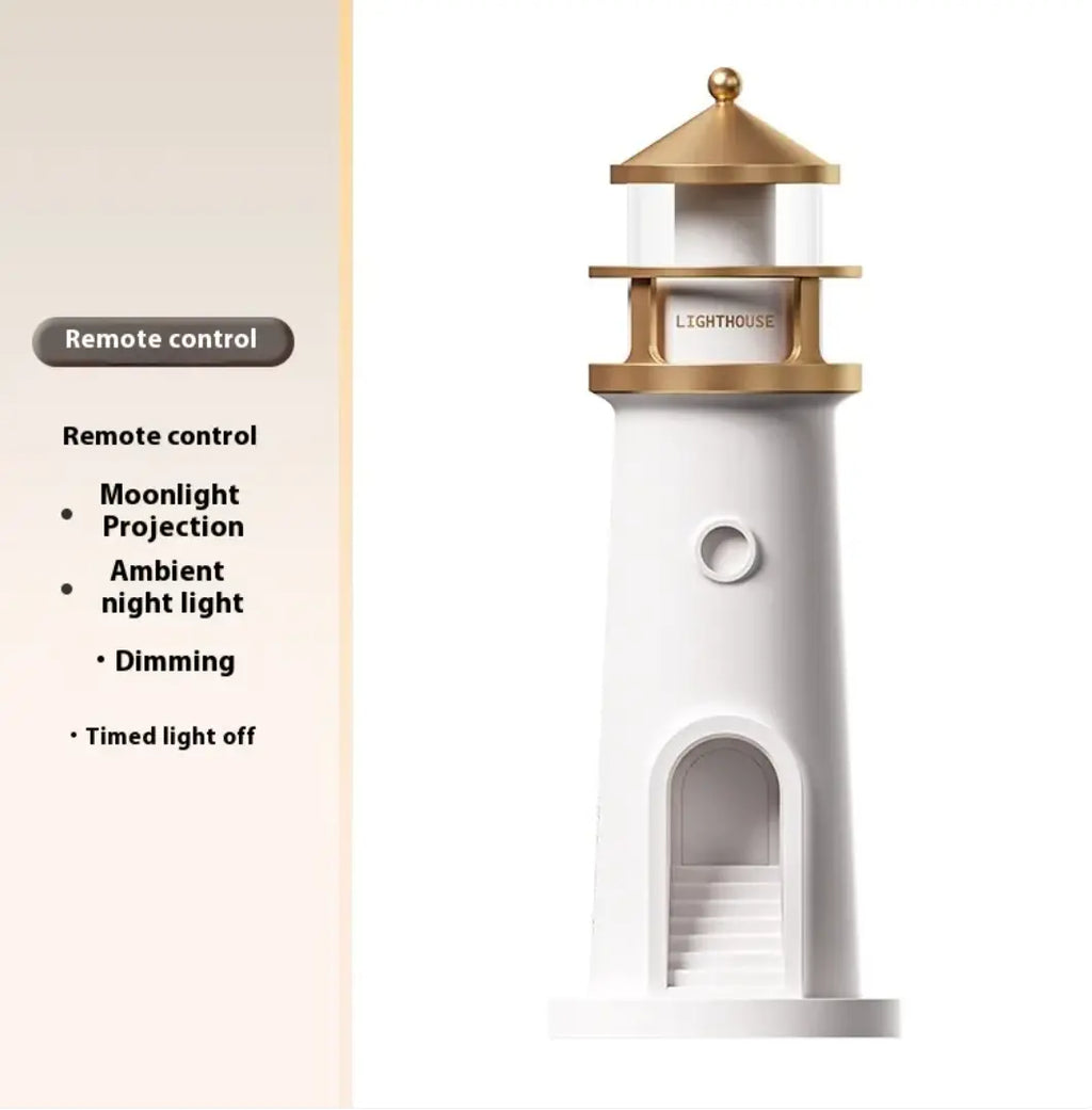 lighthouse moonlight night lamp showcasing remote control features and moonlight projection for calming ambiance.