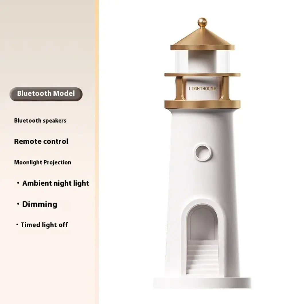 Lighthouse moonlight night lamp featuring Bluetooth control and moonlight projection for a calming atmosphere.