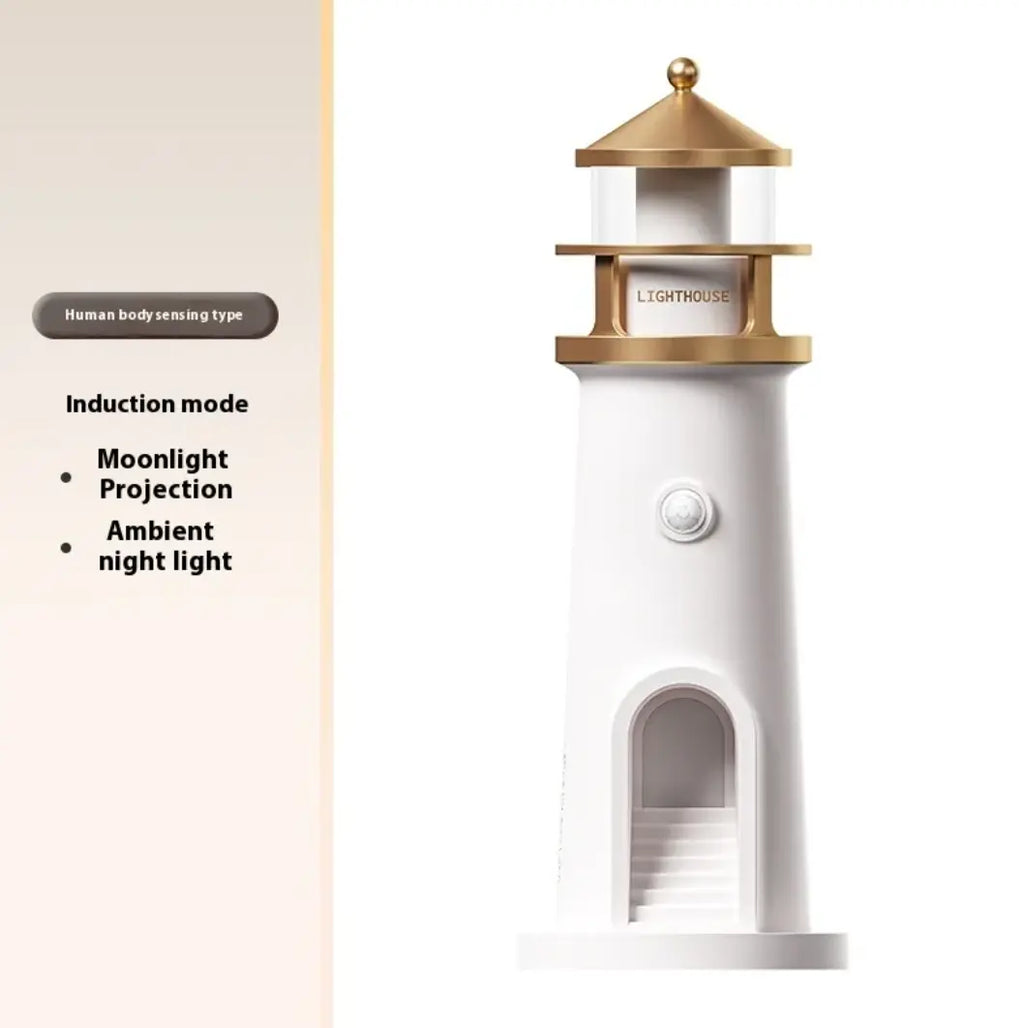 Creative Lighthouse Moonlight Night Lamp by SHOPEZRA L.L.C. featuring a white design with Bluetooth functionality and ambient lighting.