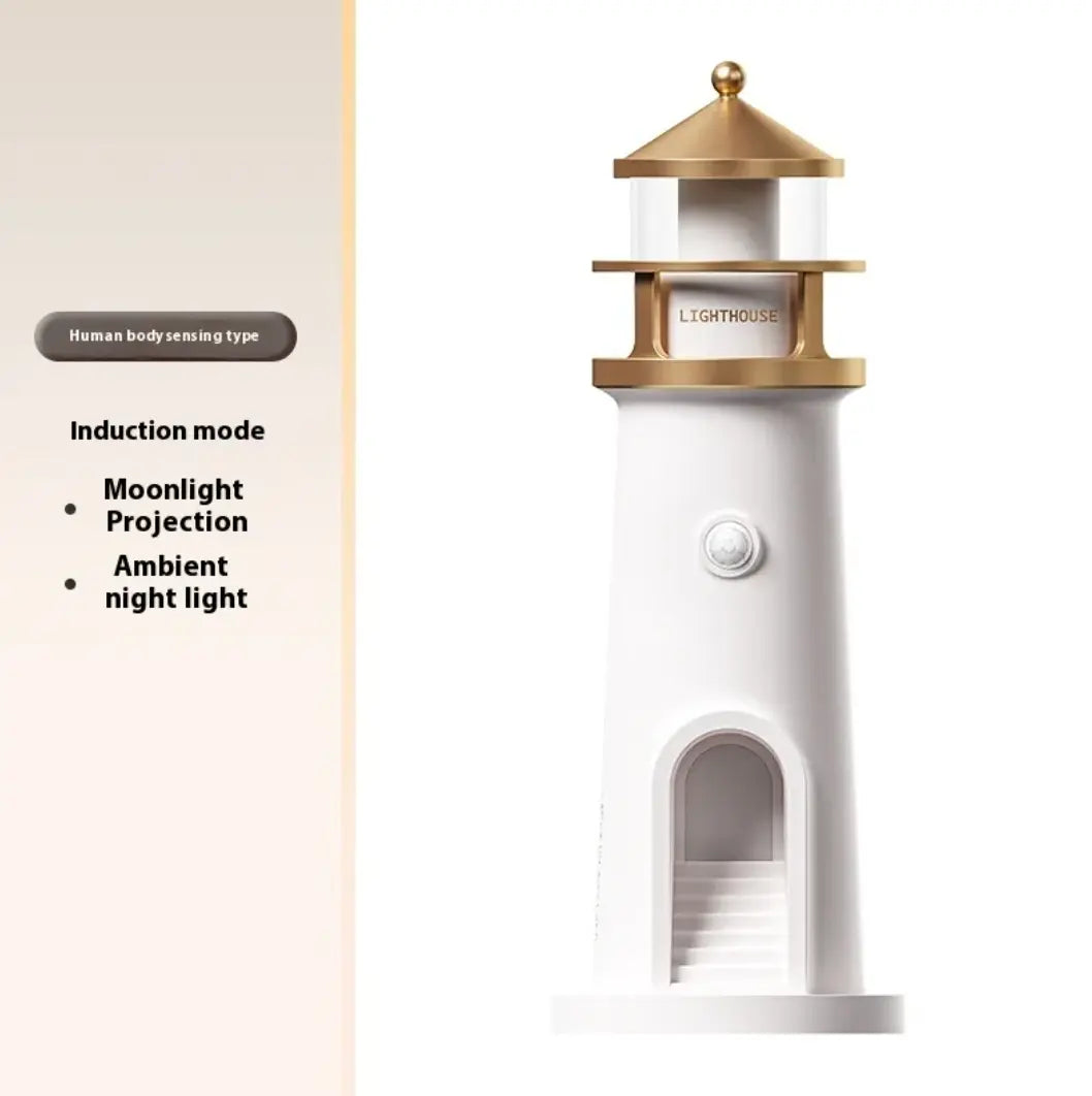 Creative Lighthouse Moonlight Night Lamp by SHOPEZRA L.L.C. featuring a white design with Bluetooth functionality and ambient lighting.