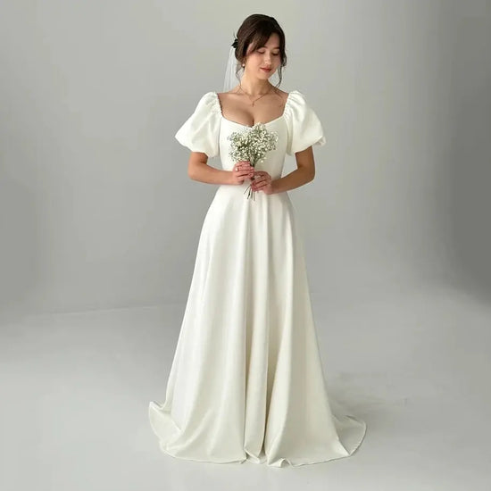 Customized Dignified Dress With Sleeves Fairy Tale Like Dress One Line Wedding Dress white Ivory Colored Dress Wedding Dress SHOPEZRA L.L.C.