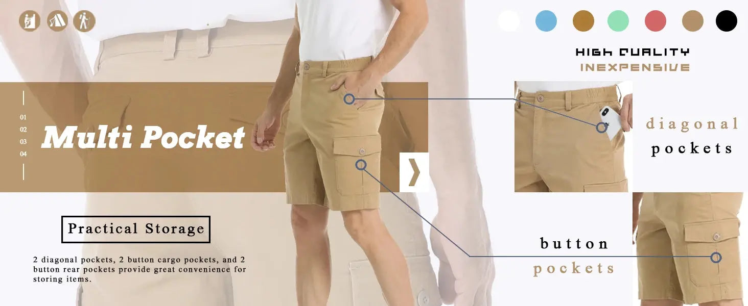 TACVASEN Summer Breathable Cotton Cargo Shorts Mens Casual Multi-pockets Twill Work Shorts Hiking Camping Short Pants Outdoor SHOPEZRA L.L.C.
