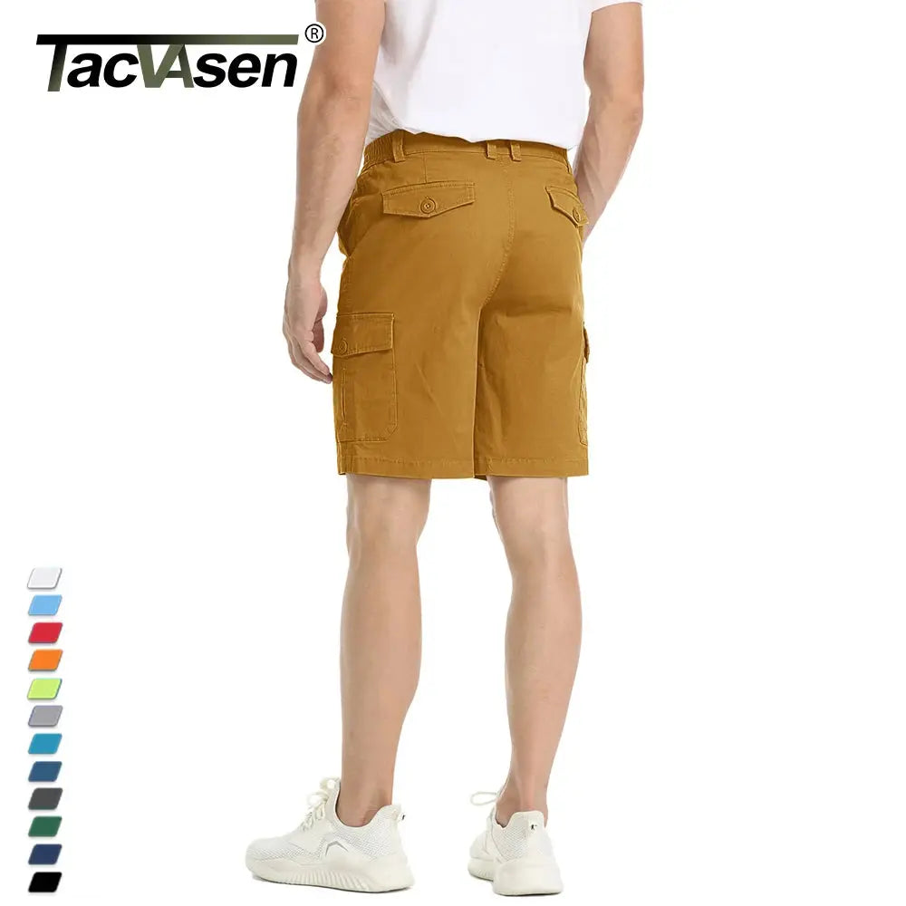 Men's TACVASEN breathable cotton cargo shorts with multi-pockets, casual twill work shorts for hiking, camping, and outdoor activities.