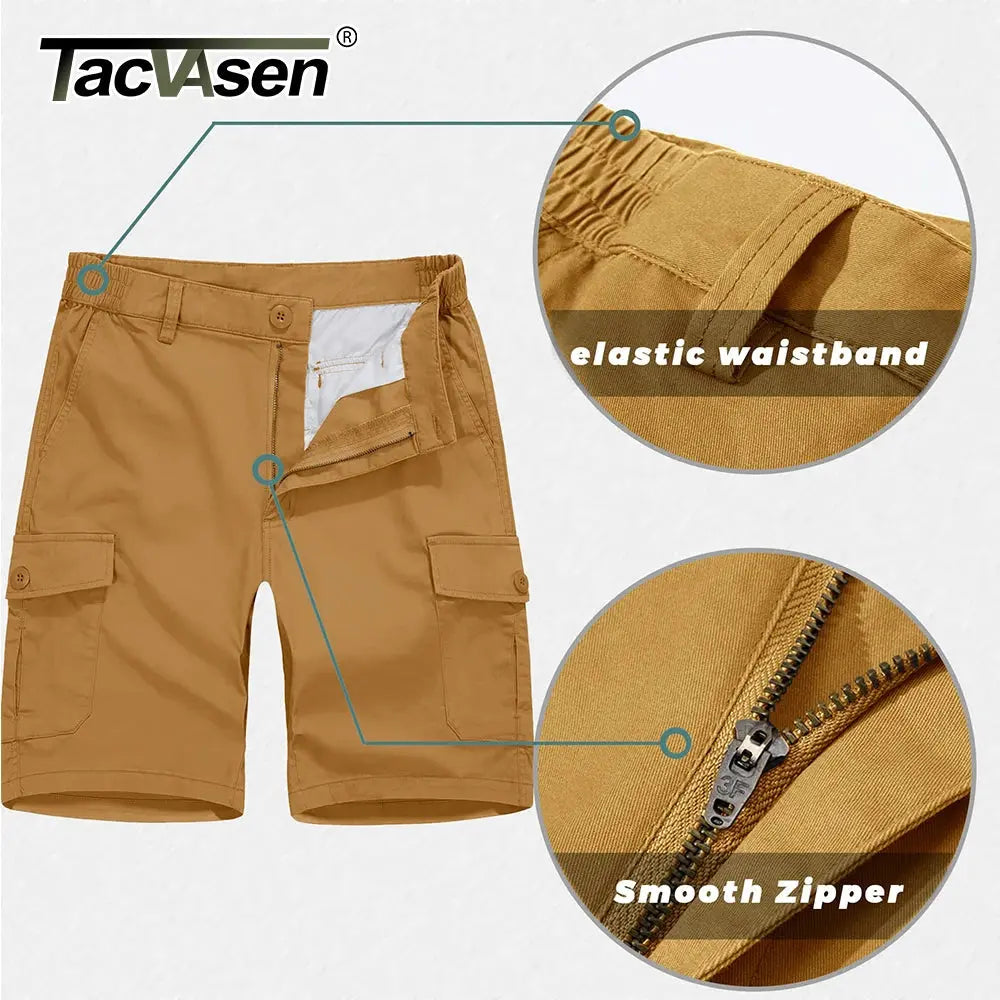 Men's TACVASEN breathable cotton cargo shorts with multiple pockets, casual twill work shorts for hiking and outdoor activities.