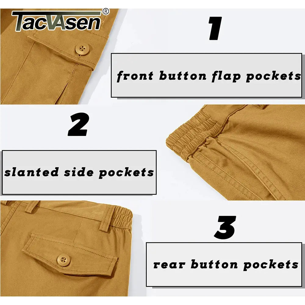Men's TACVASEN summer breathable cotton cargo shorts with multiple pockets, casual twill work shorts suitable for hiking and outdoor activities.