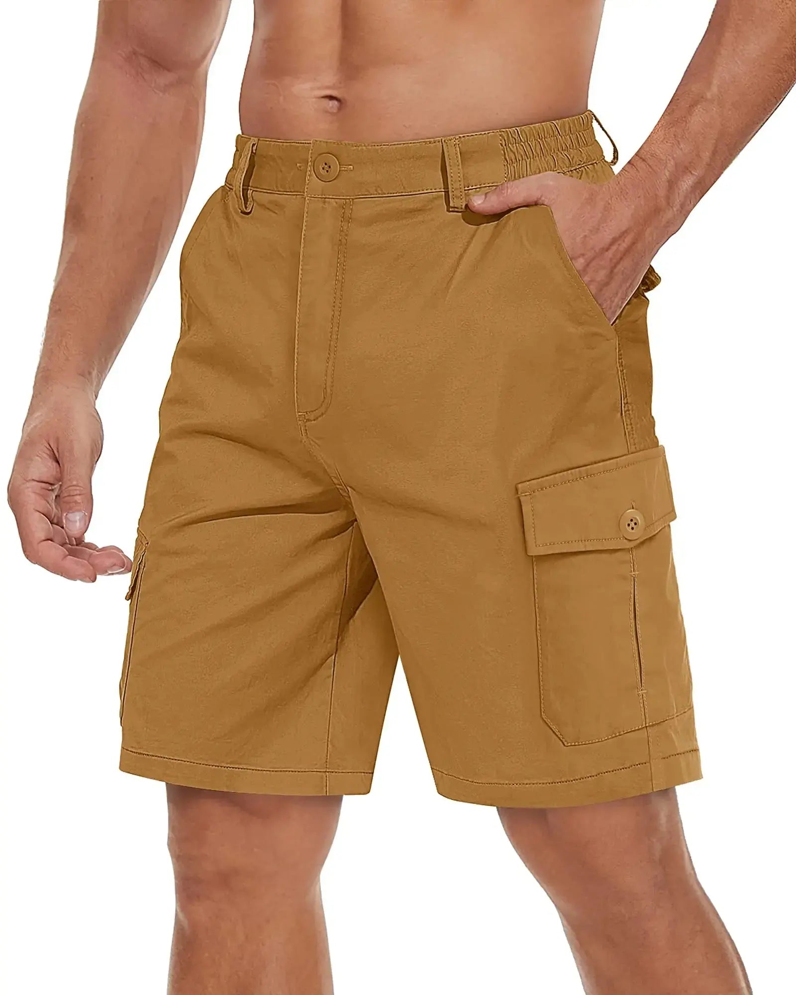 Men's TACVASEN summer breathable cotton cargo shorts with multiple pockets, casual twill work and hiking outdoor shorts.