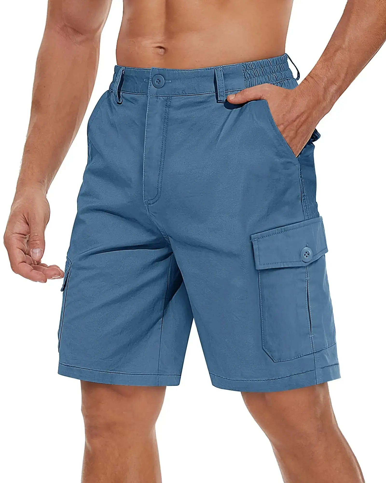Men's TACVASEN summer breathable cotton cargo shorts with multiple pockets, casual twill work shorts ideal for hiking and outdoor activities.
