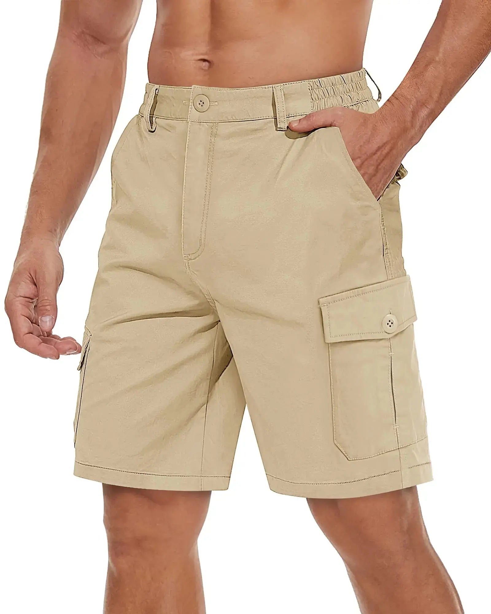 Men's TACVASEN summer breathable cotton cargo shorts with multiple pockets, casual twill work and hiking outdoor shorts.