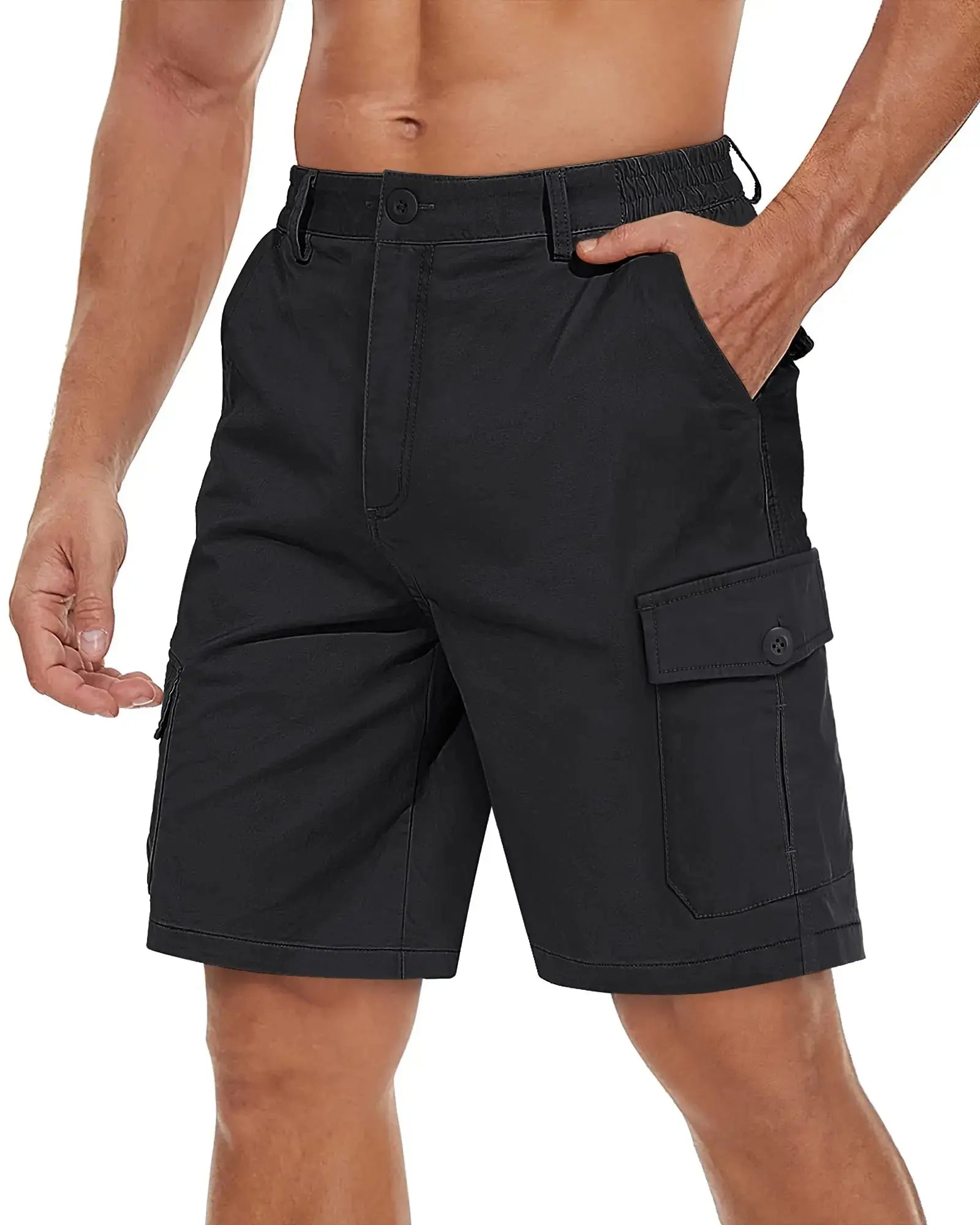 Men's TACVASEN breathable cotton cargo shorts with multiple pockets, casual twill work shorts for hiking and outdoor activities.