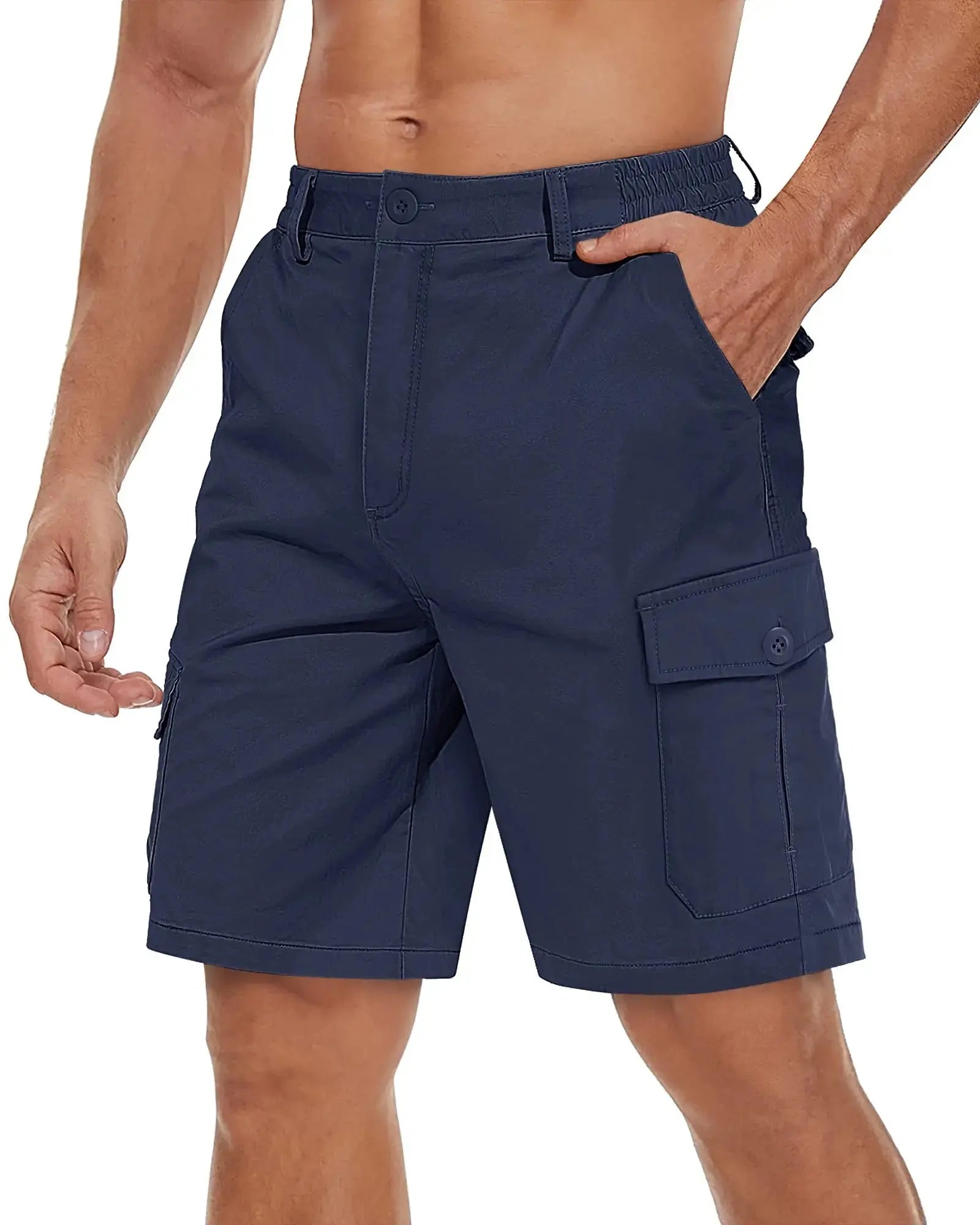 Men's breathable cotton cargo shorts by TACVASEN, casual twill work shorts with multiple pockets for hiking and outdoor activities.