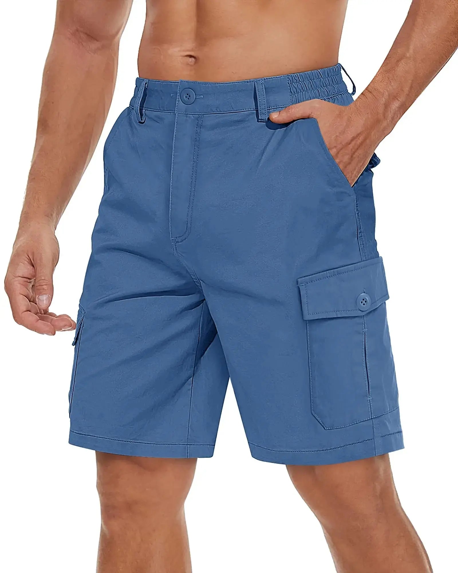 Men's breathable cotton cargo shorts by TACVASEN, casual twill work shorts with multiple pockets for outdoor hiking and camping.