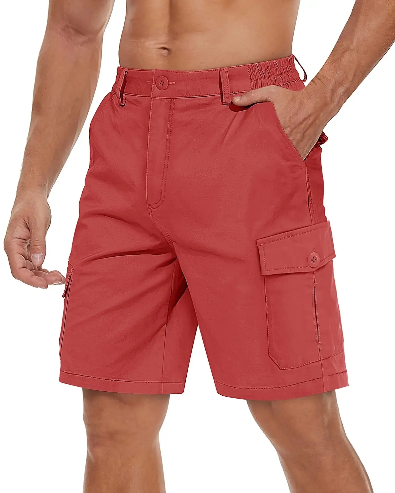 Men's TACVASEN summer breathable cotton cargo shorts with multiple pockets, casual twill work and hiking outdoor shorts by SHOPEZRA.
