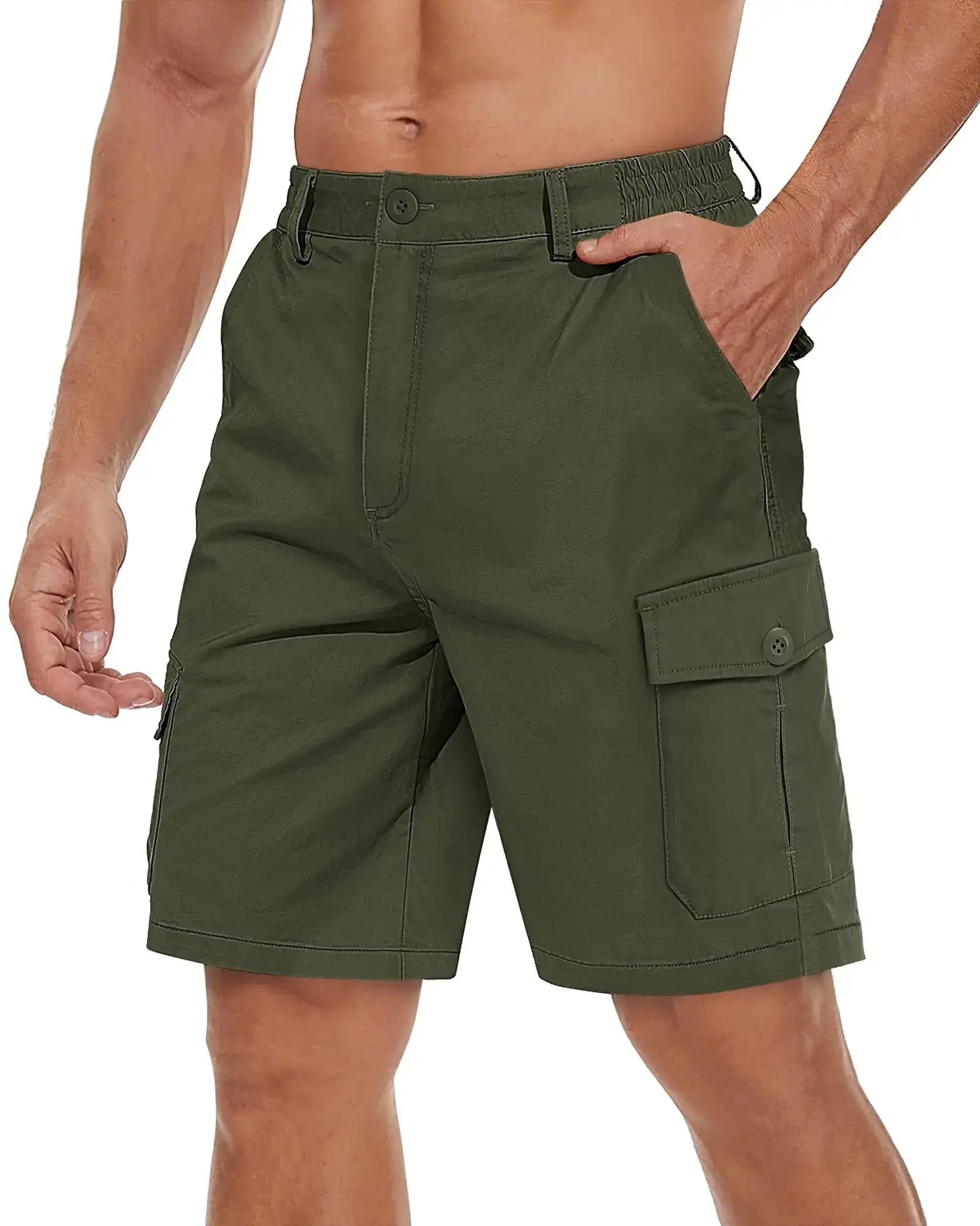 Men's breathable cotton cargo shorts by TACVASEN, casual twill work and hiking shorts with multiple pockets for outdoor activities.