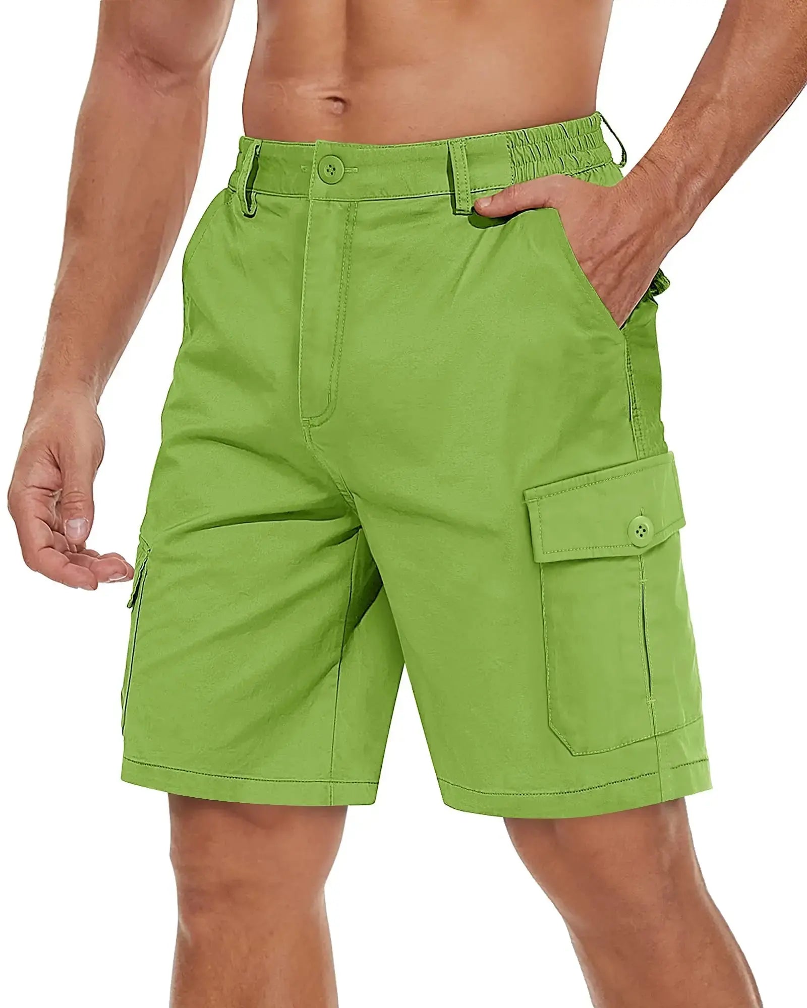 Men's breathable cotton cargo shorts by TACVASEN, casual twill shorts with multiple pockets for hiking, camping, and outdoor activities.