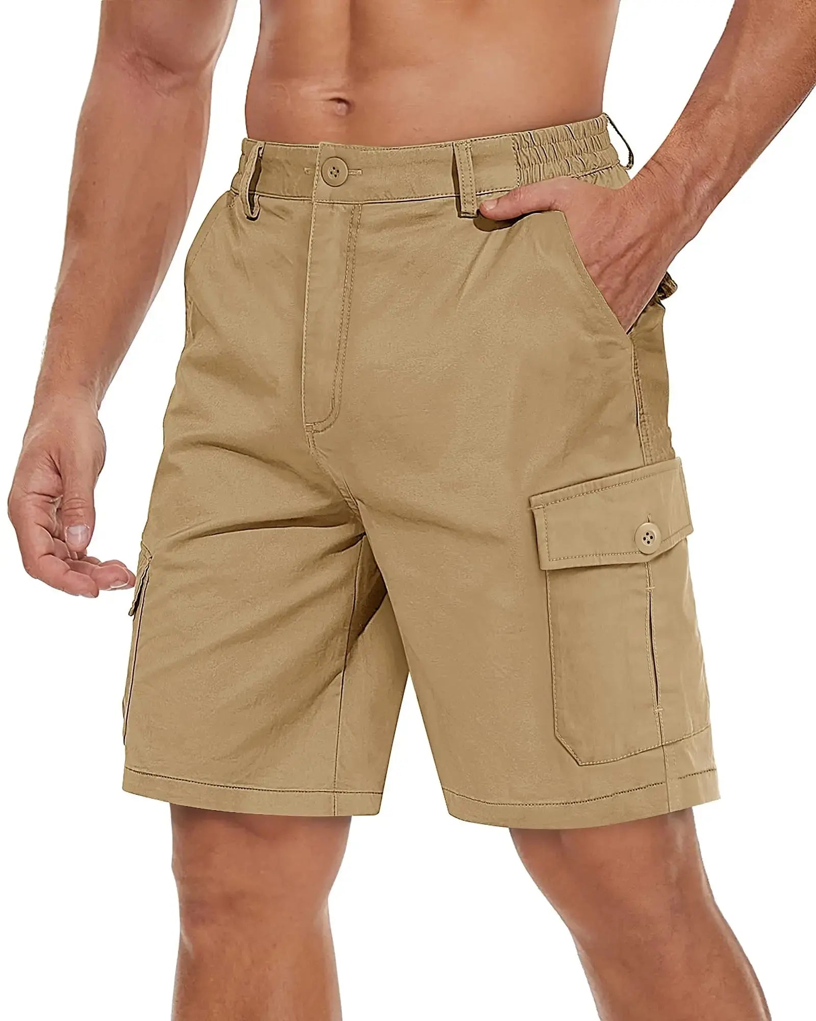Men's breathable cotton cargo shorts by TACVASEN, casual twill work shorts with multiple pockets for hiking and outdoor activities.