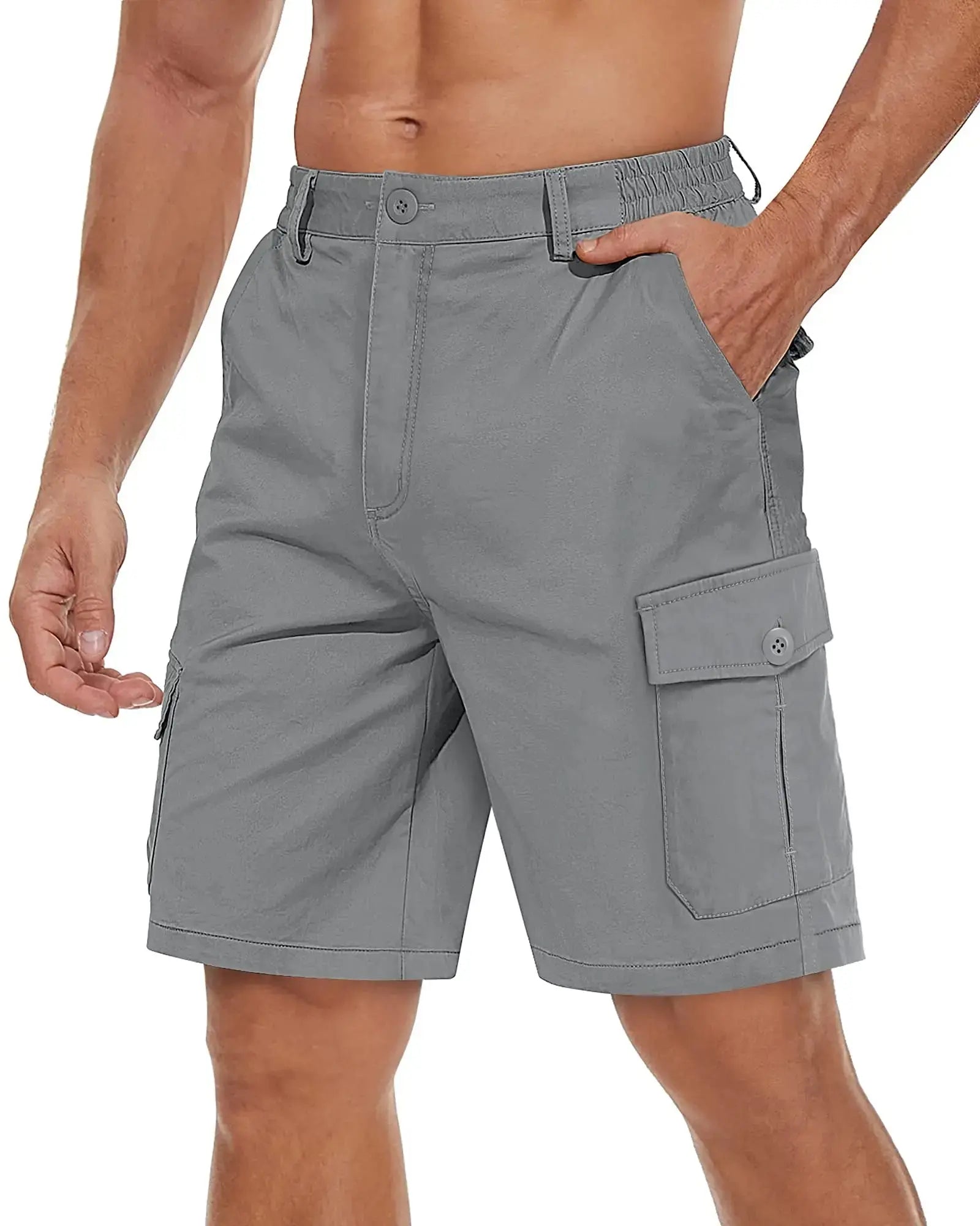 Men's TACVASEN breathable cotton cargo shorts with multiple pockets, casual twill design, ideal for hiking, camping, and outdoor activities.