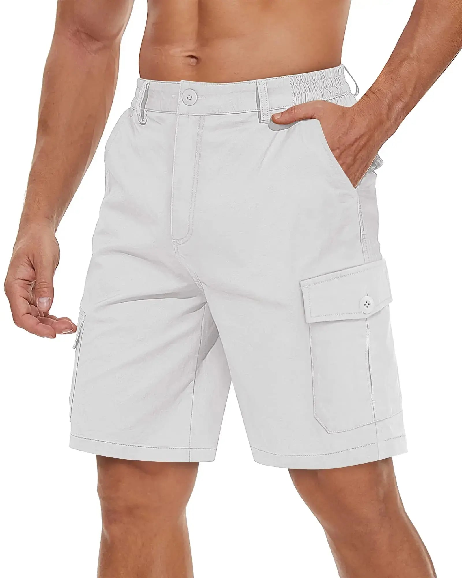 Men's TACVASEN breathable cotton cargo shorts with multiple pockets, perfect for casual wear, hiking, and outdoor activities.