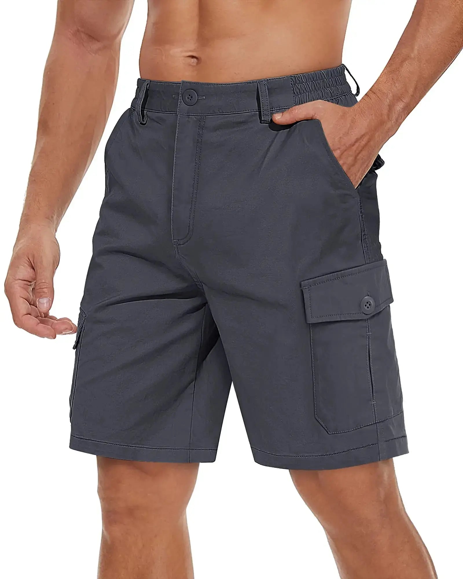 Men's TACVASEN breathable cotton cargo shorts with multiple pockets, casual twill design, ideal for hiking, camping, and outdoor activities.
