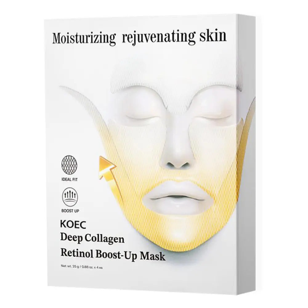 White collagen lifting face mask by SHOPEZRA L.L.C., showing a close-up of the anti-aging sheet mask on a model's face