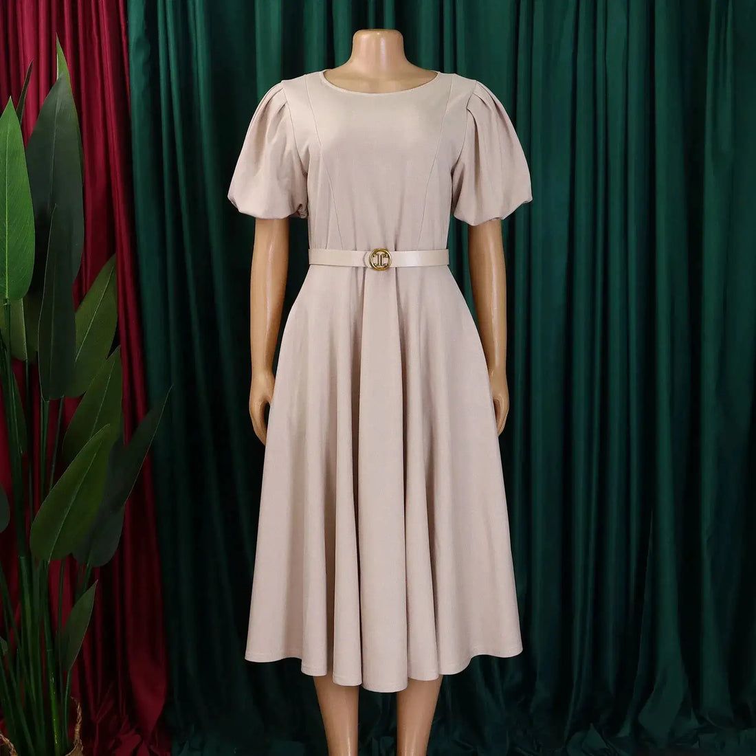 Elegant Office Dress for Women Professional O Neck Short Sleeve Belt Waisted A Line Mid Calf Formal Business Work Dress Midi New by Dropshipman