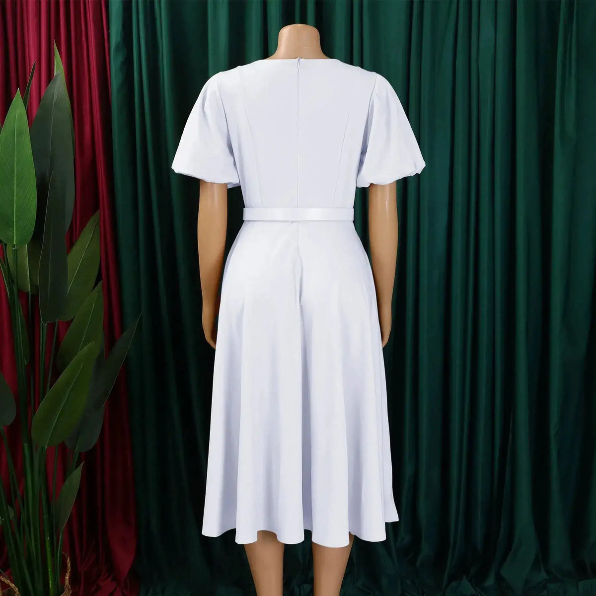 Elegant Office Dress for Women Professional O Neck Short Sleeve Belt Waisted A Line Mid Calf Formal Business Work Dress Midi New by Dropshipman