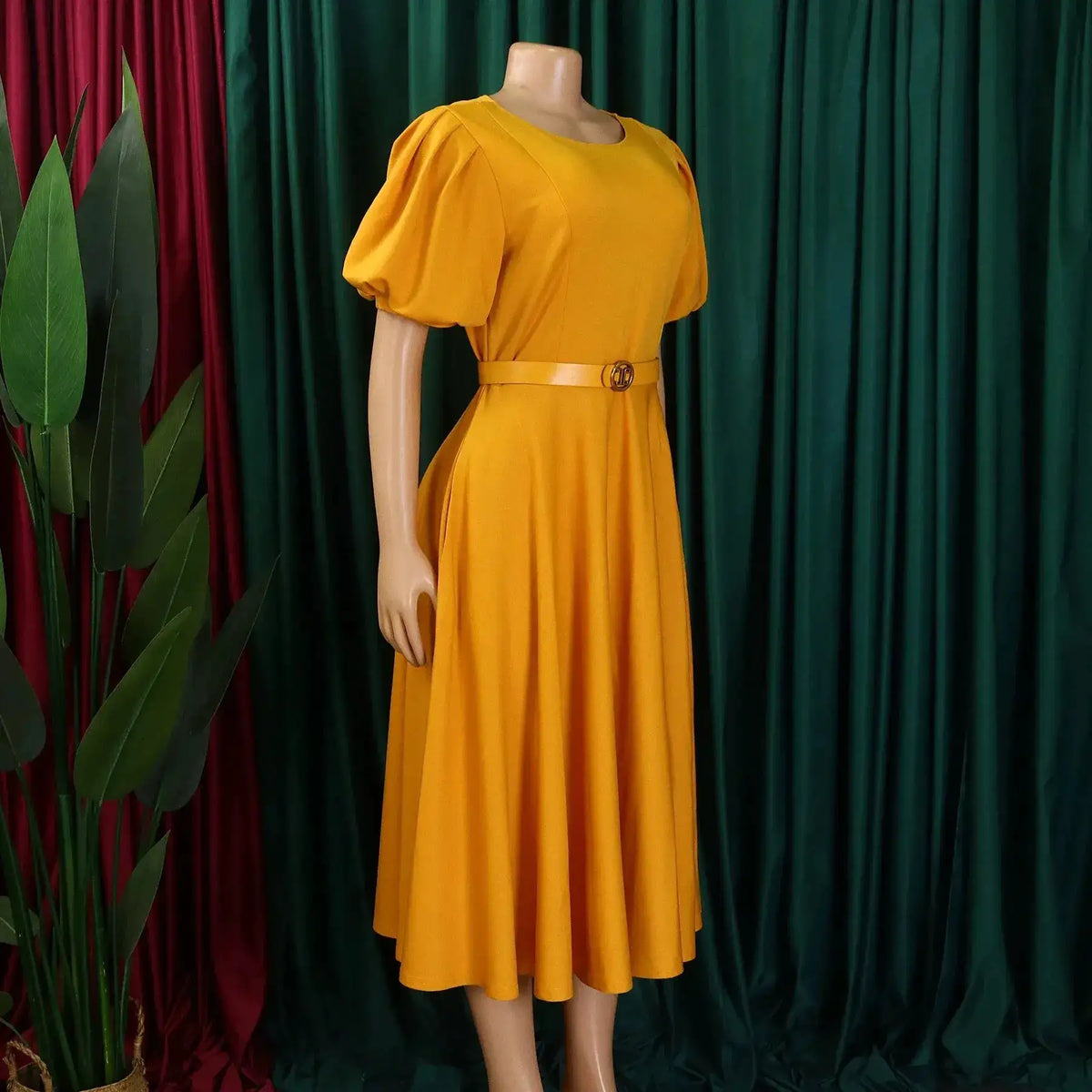Elegant Office Dress for Women Professional O Neck Short Sleeve Belt Waisted A Line Mid Calf Formal Business Work Dress Midi New by Dropshipman