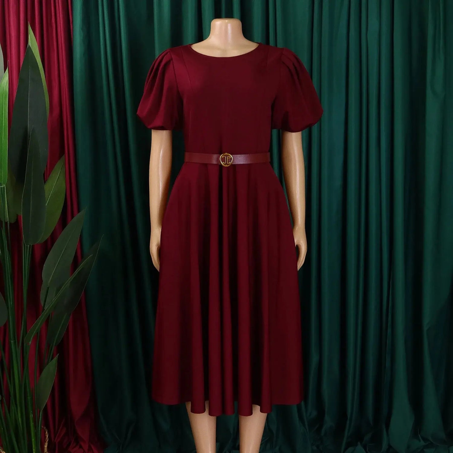 Elegant Office Dress for Women Professional O Neck Short Sleeve Belt Waisted A Line Mid Calf Formal Business Work Dress Midi New SHOPEZRA L.L.C.